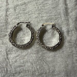 .925 Sterling Silver Floral Hoop Earrings